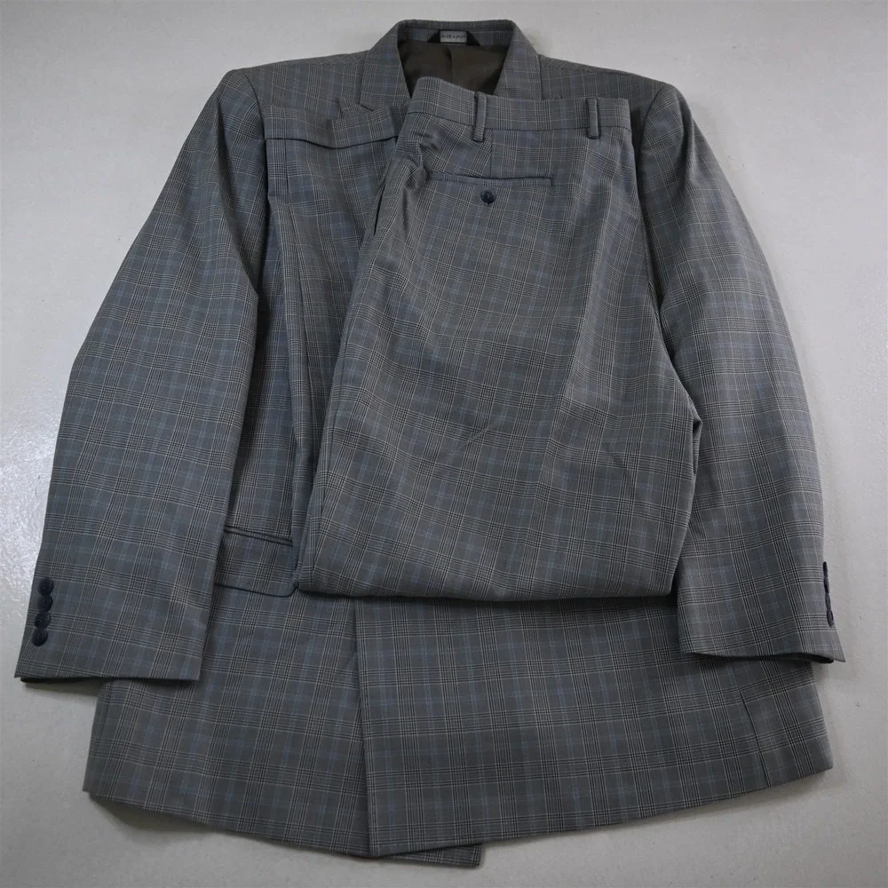 Lineage 46R 40x32 Gray Plaid Double Breasted Mens Jacket‎ Pants Suit